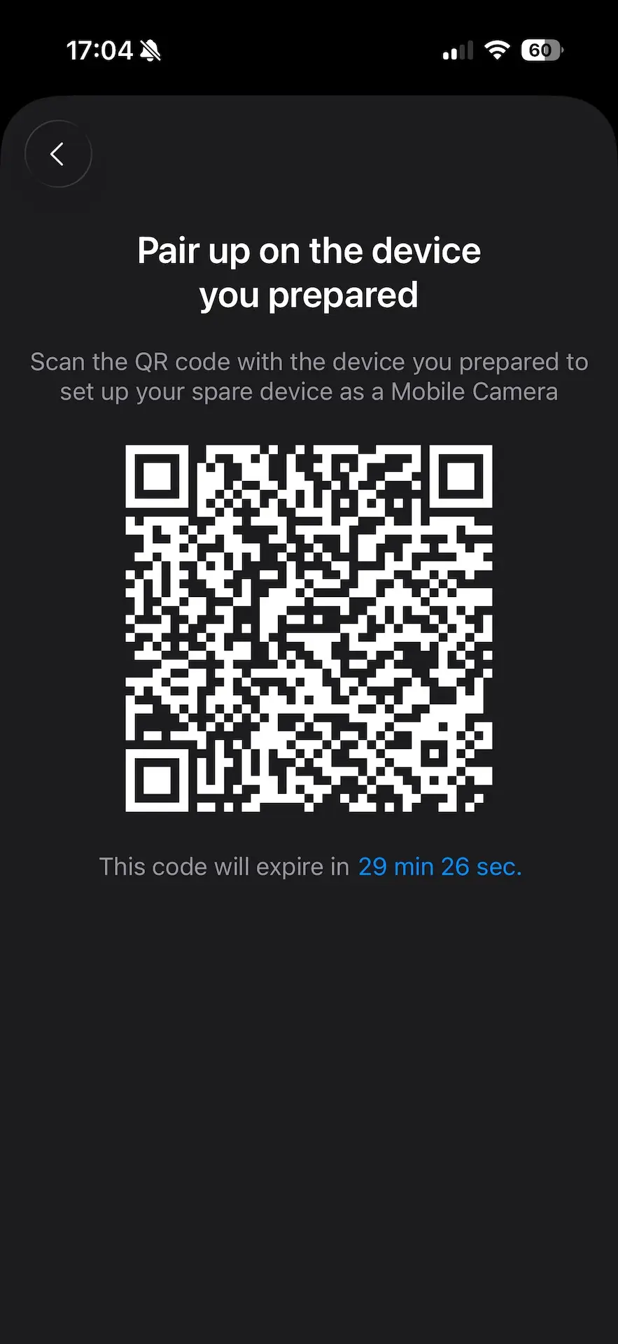 Scan QR code to turn phone into IP camera for UniCam monitoring
